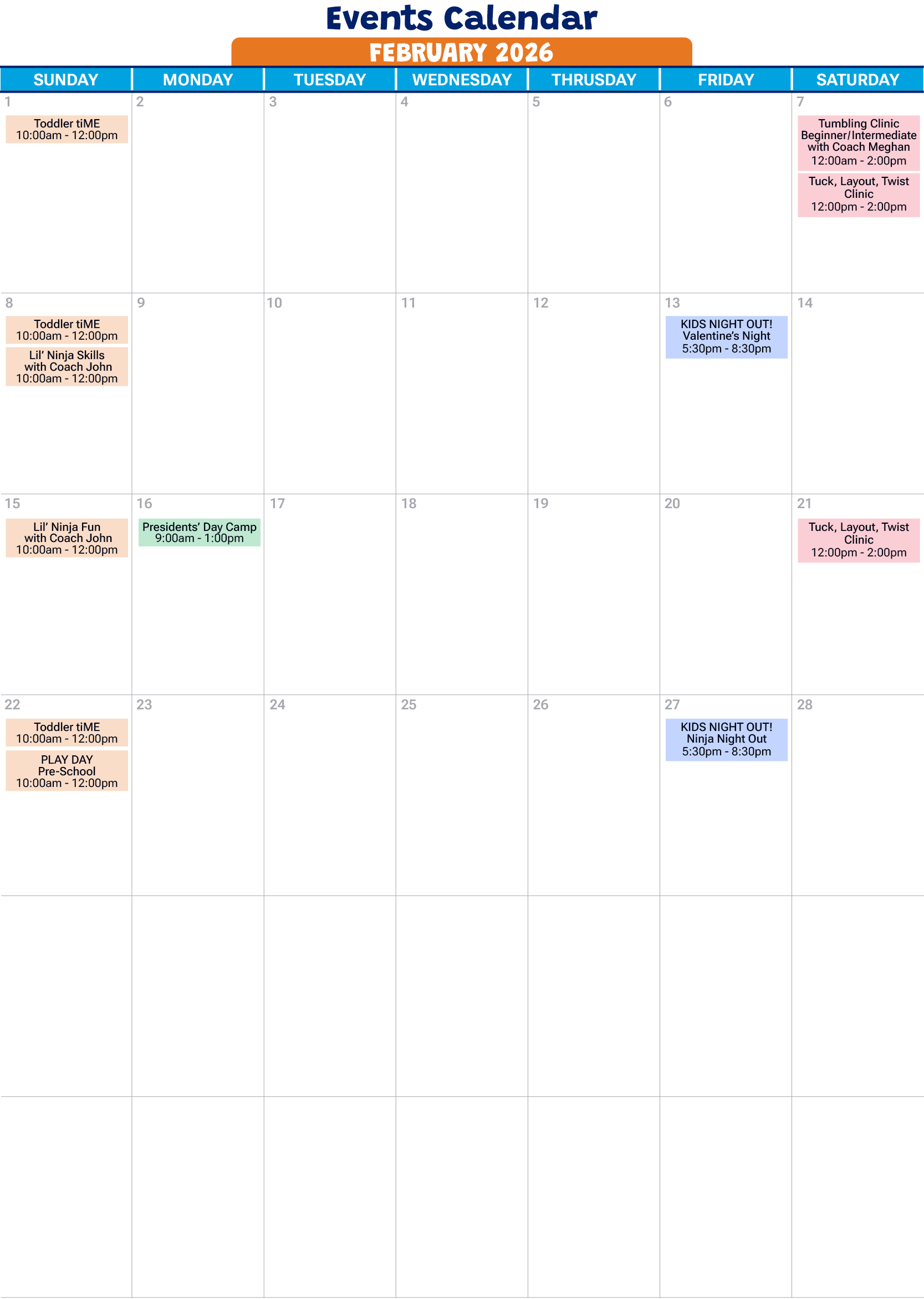 February 2026 events calendar