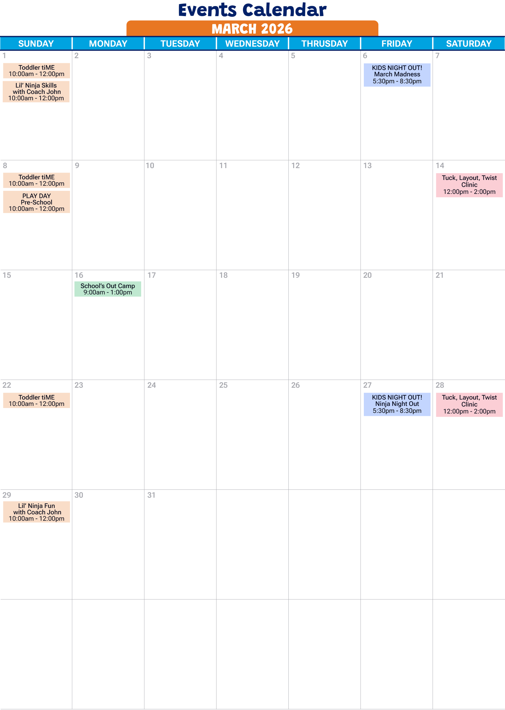 March 2026 events calendar