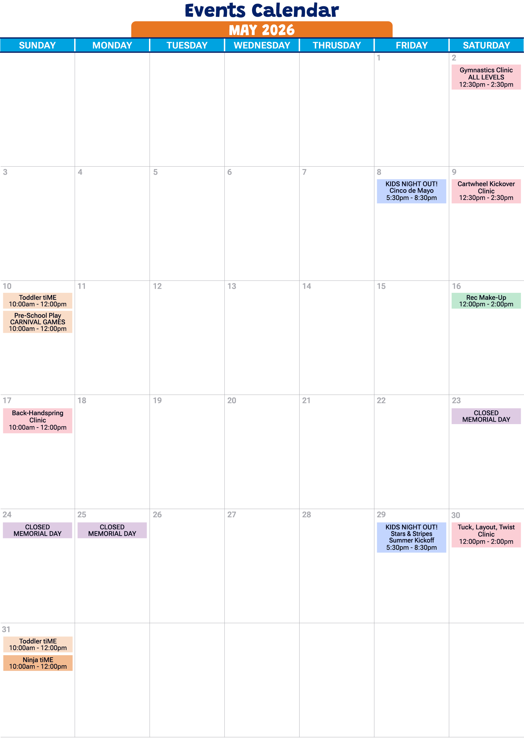 May 2026 events calendar