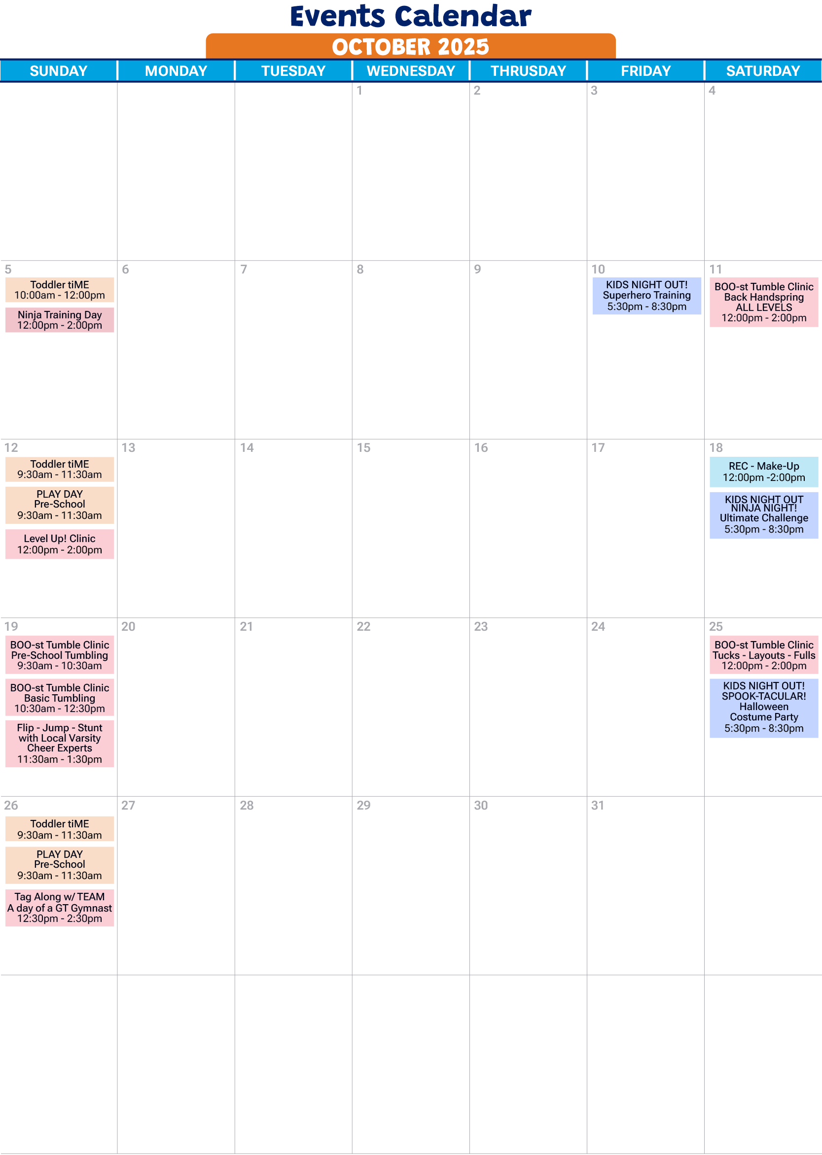 October 2025 events calendar