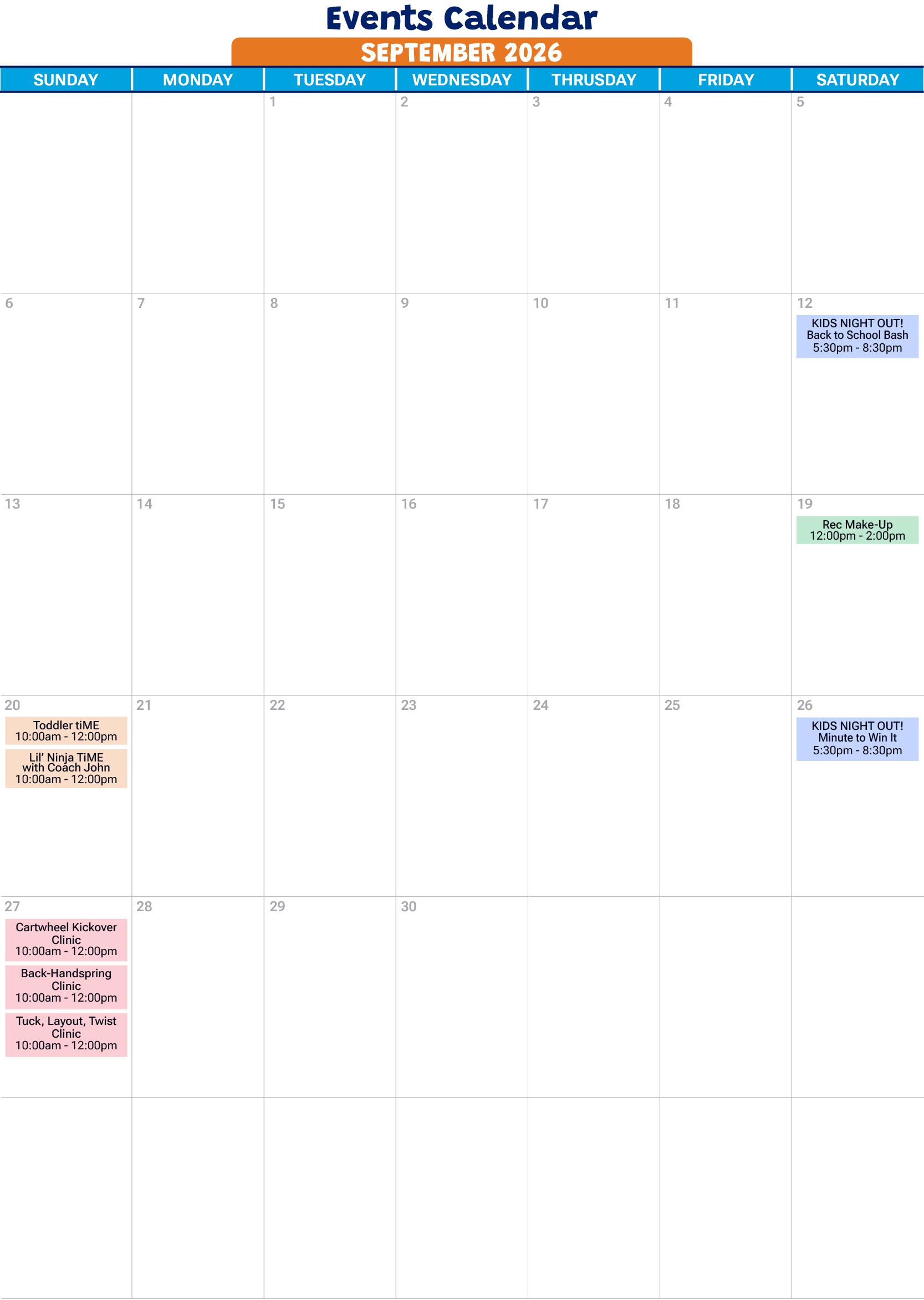 September 2026 events calendar